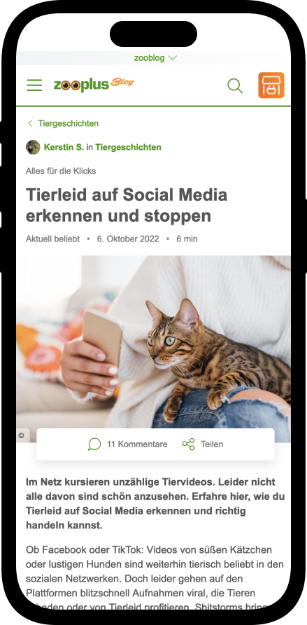 zooplus blog on iPhone screen